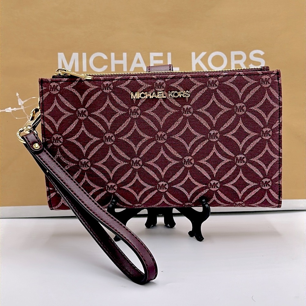 Michael Kors Jet Set Travel Lg Double-Zip Wristlet-Wallet-PhoneHolder Oxblood - Picture 15 of 15